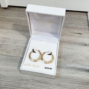 Everlasting Gold 10KYG Round D/C Hoop Earrings W/Hinged Bar